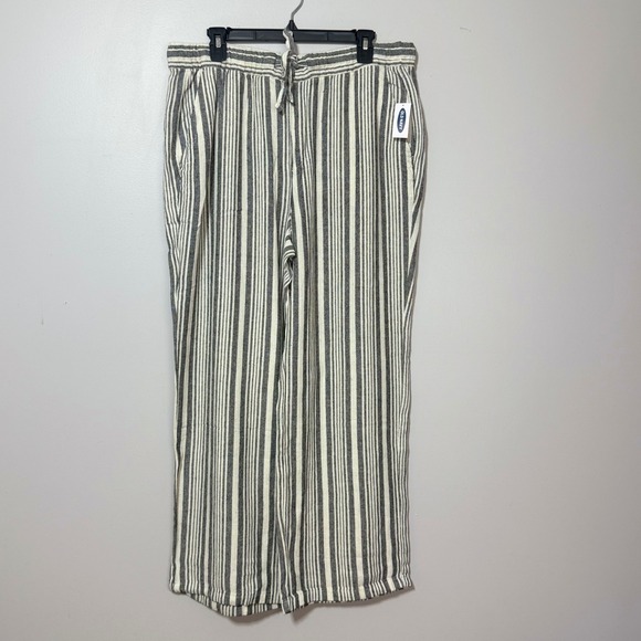 Old Navy Pants - Old Navy NWT Linen Blend Wide Leg Pants Womens L Black White Striped High Waist